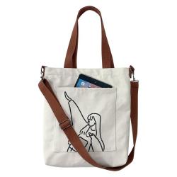ZX020  Eco-friendly Cotton Canvas Tote Shopping Bag With Zipper Student Printed Grocery Washable Shoulder Bag With Pocket
