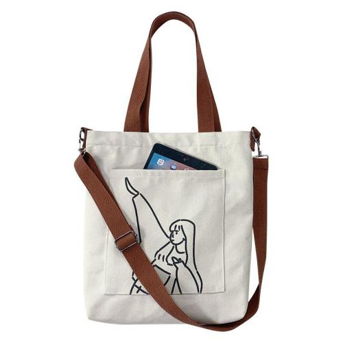 ZX020  Eco-friendly Cotton Canvas Tote Shopping Bag With Zipper Student Printed Grocery Washable Shoulder Bag With Pocket