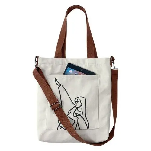 ZX020  Eco-friendly Cotton Canvas Tote Shopping Bag With Zipper Student Printed Grocery Washable Shoulder Bag With Pocket