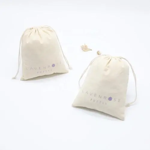 High Quality Organic Cotton Gift Packaging Custom Logo Dust Drawstring Bag Natural Cosmetic Cotton Makeup Pouch