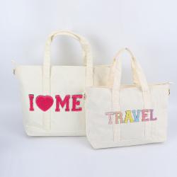 Keymay High Quality Personalized Embroidery Chenille Letter Patch Winter Corduroy Handbag Corduroy Travel Bag Corduroy Tote Bag