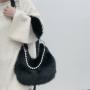 2024 Autumn and Winter Imitation Fox Fur Underarm Bag Pearl Chain Shoulder Bag Furry Bags Ladies Handbag
