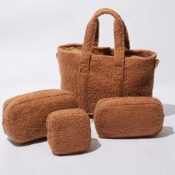 Stock Brown Warm Fabric Large Capacity Teddy Soft Shopping Plush Bag Set Girls Shoulder Casual Tote Bags Ladies Women Hand Bags