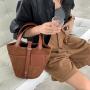 Autumn Retro Spliced Leather Basket Bag External Leather Buckle Suede Leather Handbag