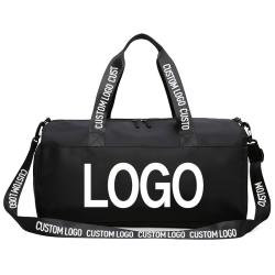 Custom logo gym duffel bag polyester black carry on bag for travel tote workout sports duffle spend the night bags