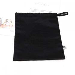 Custom Logo Printed Label Black Satin Drawstring Dust Bag For Shoes Hair Hat Soft Luxury Underwear Clothes Storage Satin Pouch
