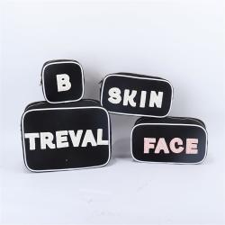 Keymay New Design Multi-color Personalized Letter Patches Canvas Makeup Bag Canvas Cosmetic Bag with Zipper Canvas Pouch Bag