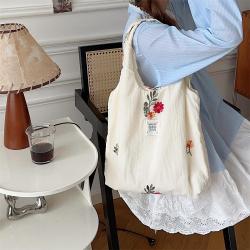 ZWY089 Wholesale Women New Floral Shoulder Tote Bag Embroidered Cotton Lightweight Recycled Shopping Bag Work Travel Storage Bag