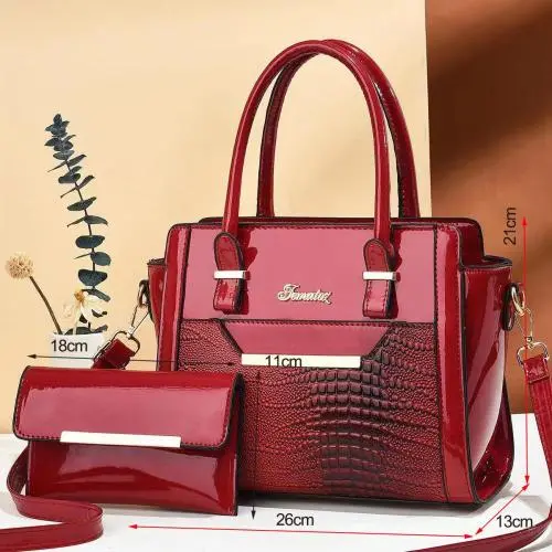 Sequin leather 2 pieces set handbags shoulder bag come with a wallet for women ladies large purses 2024
