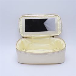 Keymay Custom Private Logo Large Capacity Girls Open Top Mirror Pouch Travel Pouch Corduroy Makeup Bag Cosmetic Bag with Mirror