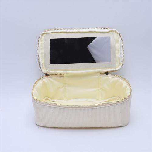 Keymay Custom Private Logo Large Capacity Girls Open Top Mirror Pouch Travel Pouch Corduroy Makeup Bag Cosmetic Bag with Mirror