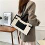 Fashion Contrast Color Handheld Large Bags for Women Briefcase Tote Bag Single Shoulder Cotton Linen PU Polyester OEM Square