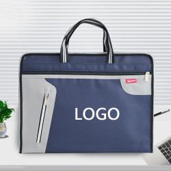 ZR907 Unisex Business Luxury Briefcase Soft Faced Zipper Dark Blue Oxford Office Handbag Laptop Bag Woven Document Custom logo