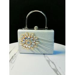 New Arrival Bridal Wedding Elegant Wholesale Rhinestone Flower Clutch Bag Glitter Pleats Handbag Banquet Bag For Woman