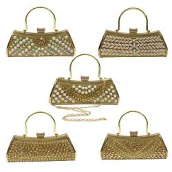 Wholesale Bridal Wedding Elegant Rhinestone Clutch Bag Handbag Banquet Gold Evening Bags For Woman