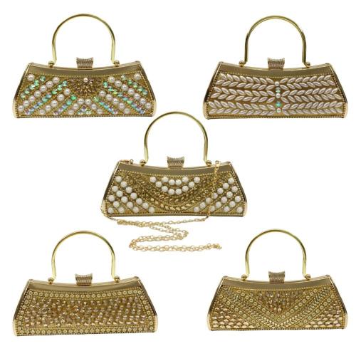 Wholesale Bridal Wedding Elegant Rhinestone Clutch Bag Handbag Banquet Gold Evening Bags For Woman