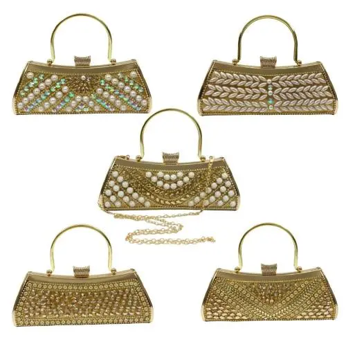 Wholesale Bridal Wedding Elegant Rhinestone Clutch Bag Handbag Banquet Gold Evening Bags For Woman