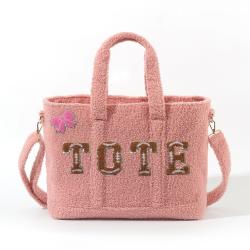 Keymay Shopper Bag for Women with Extra Strap Personalized Winter Plush Shoulder Sherpa Handbag Fluffy Teddy Tote Bag Belt Bag