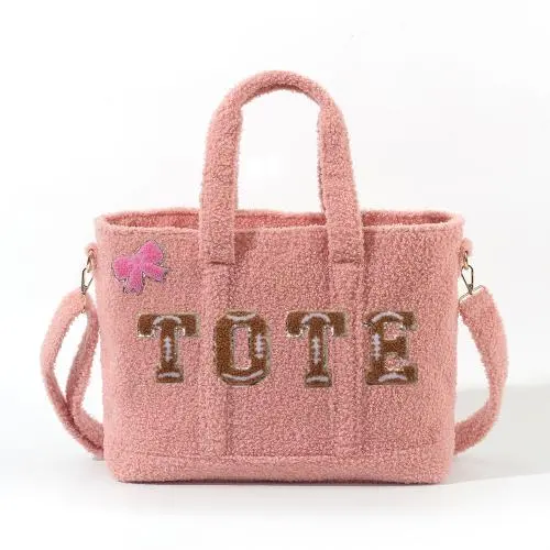 Keymay Shopper Bag for Women with Extra Strap Personalized Winter Plush Shoulder Sherpa Handbag Fluffy Teddy Tote Bag Belt Bag