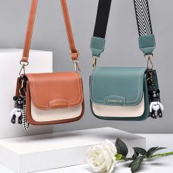 New Fashion Designer Woman Bag Custom Contrasting Color Wide Shoulder Small Square Bag Bolsos Pu Leather Cover Crossbody Bag