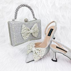 2024 Lady Party shoes bag set Beautiful italian shoes bag design High Quality Luxury pu shoes to match bag
