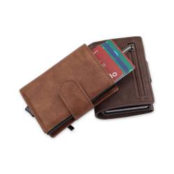 Wholesale pop up wallet card holder leather metal wallet rfid blocking aluminium card holder