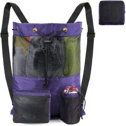 Gelory Nylon Beach Backpack Bag For Women Men Gym Backpack Drawstring Mesh Bag For Sports Dance Travel