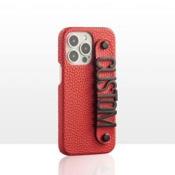 Custom Genuine Leather Smartphone Mobile Phone Case Cover With Metal Initial Letters Handle For Iphone 13 14 15 pro Max 14 Plus