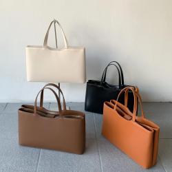 Simple and fashionable niche tote bag Rectangular smooth pu leather handbag Classic solid color hand bag for women