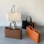 Simple and fashionable niche tote bag Rectangular smooth pu leather handbag Classic solid color hand bag for women