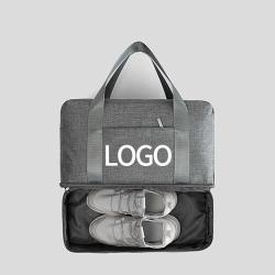 Custom Logo Waterproof Foldable Gym Travel Storage Bag Sports Tote Duffel Bags with Wet Pocket And Shoe Compartment