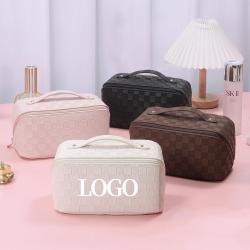 Custom Opens Flat Portable Makeup Bag Organizer PU Leather Large Capacity Travel Cosmetic Bag for Women and Girl