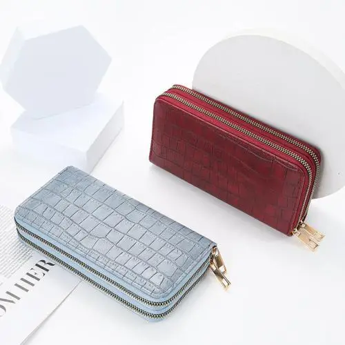 New Fashion and Popular Crocodile Pattern Double Zipper Wallet