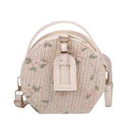 KBW092 Hot Sale Straw Bag Small Fresh Flower Woven Handbag Single Shoulder Messenger Small Round Bag