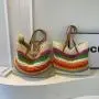 2024 Rainbow Colorful Stripe Straw Bag Summer Beach Eco Friendly Handmade Woven Raffia Tote Bag Designer Wallet Bags