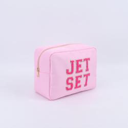 New Fashion Wholesale Nylon Waterproof Zipper Makeup Bags Custom Designer Embroidered Patches Travel Pink Womens  Cosmetic Bag