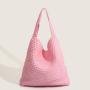 2024 ODM Handmade Woven Tote Bag for Women Custom Logo PU Lining Zipper Closure Solid Color Handbag for Leisure and Travel