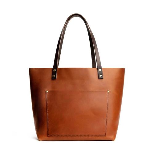 Luxury Handbag Brown Vintage Full Grain Leather Women's Tote Bag With Custom Printed Logo