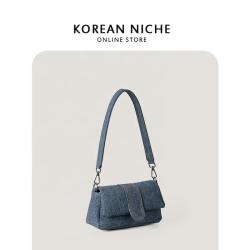 Korean style fashion design metal decoration bag female hundred handbag simple denim fabric shoulder bag