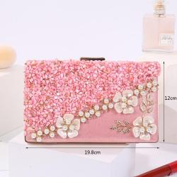 Acrylic Flower Rhinestone Pearl Pure Color Ladies Handbags PU Leather Square Shoulder Crossbody Bag Chain Women Hand Bags