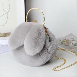 Plush Bag Female Oblique Cross Korean Version Lovely Portable Plush Bag Autumn Winter New Rabbit Ear Clip Mouth Bag