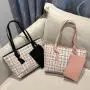 2024 Ladies Korean Style Handbag Large Capacity Check Print Tote Bag Single Strap New Fashionable Shopping Shoulder Bag Women