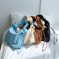 Wholesale New Drawstring Pleated Women'S Handbag Fashion Blue Women'S Shoulder Bag Soft Hand Nylon Bag