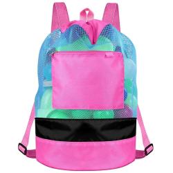 Gelory Custom Durable Adjustable Shoulder Strap Bag Beach Toys Large Mesh Polyester Drawstring Storage Bag for swimming gym toys