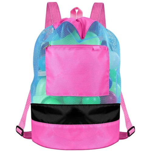 Gelory Custom Durable Adjustable Shoulder Strap Bag Beach Toys Large Mesh Polyester Drawstring Storage Bag for swimming gym toys
