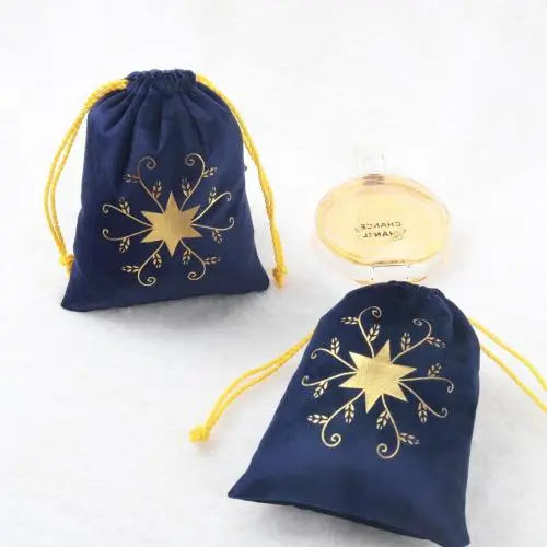 Custom Logo Printed Gift Velvet Jewelry Bag Drawstring Dust Packaging Perfume Velvet Pouch
