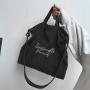 Corduroy women's bag new artistic embroidery letter tote bag retro college style shoulder
