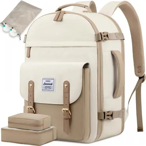 4Pcs Travel Backpack for Women 50L Carry On Backpack for Airplanes Flight Approved Personal Item Backpack Fits 18 Inch Laptop