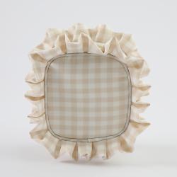 Keymay Hot Sale Rts Stock Cream Gingham Ruffle Cosmetic Bag Frilly Makeup Bag Checkered Makeup Bag Pleated Edge Pouch Cocmetic