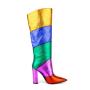 Banquet Botas New Design Ladies Chunky Heels Rainbow Long Boots Women Colorful Pointy Toe Slip On Block Heels Mid Calf Boots
